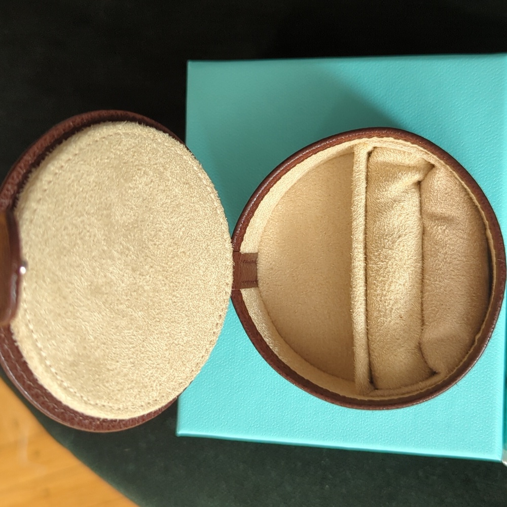 Tiffany & Co. Round brown leather travel jewelry box